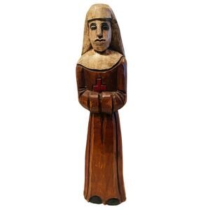 Folk Hand Carved Wood Saint Sculpture CHARMING